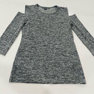 French Connection Black and White Marled Knit Cold-Shoulder Top